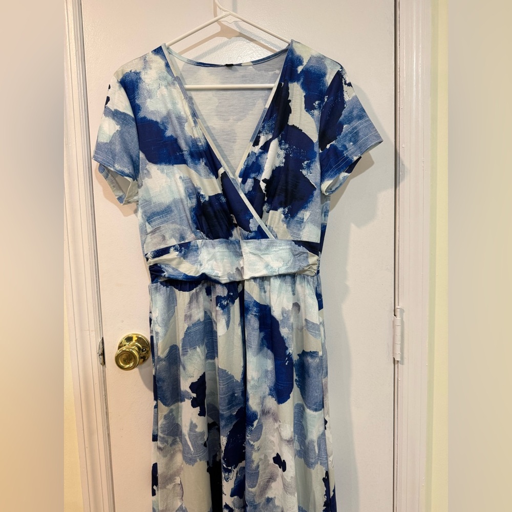 Ouges Womens V Neck Tie Dye Navy And White Long M… - image 1